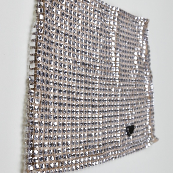 Prada Embellished Crystal Sequin Silver Mirrored Mini Skirt - Picture 8 of 9